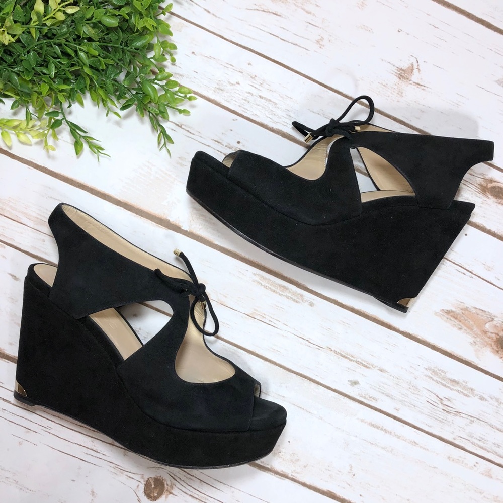 Jimmy Choo Black Suede Lace-Up Wedge Sandals